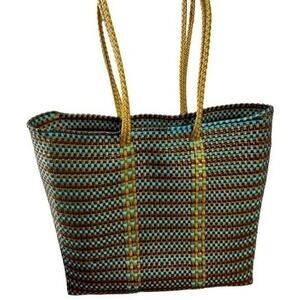 Spring/Summer Woven Tote, shopping, beach, travel, Resort, Turquoise, OS